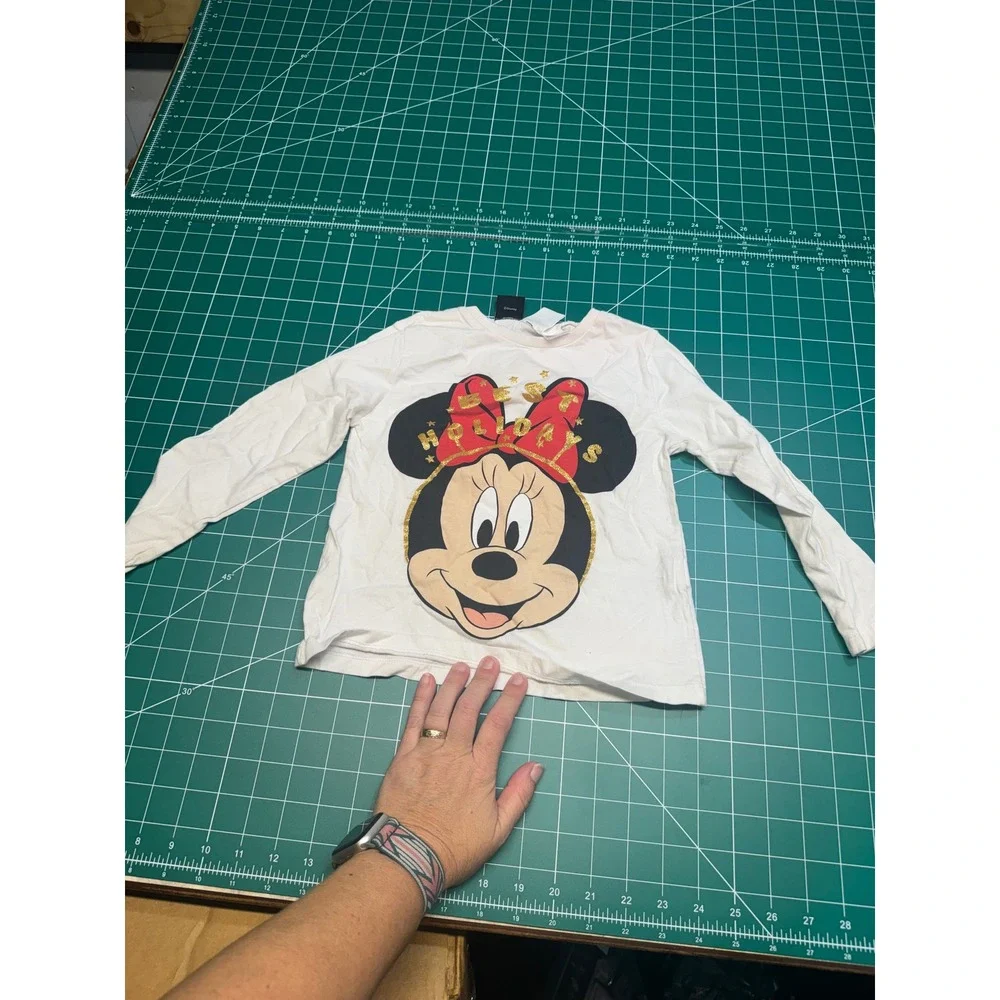 Zara Disney Kids Minnie Mouse Best Holidays Long Sleeve Graphic Tee White 4-5Y